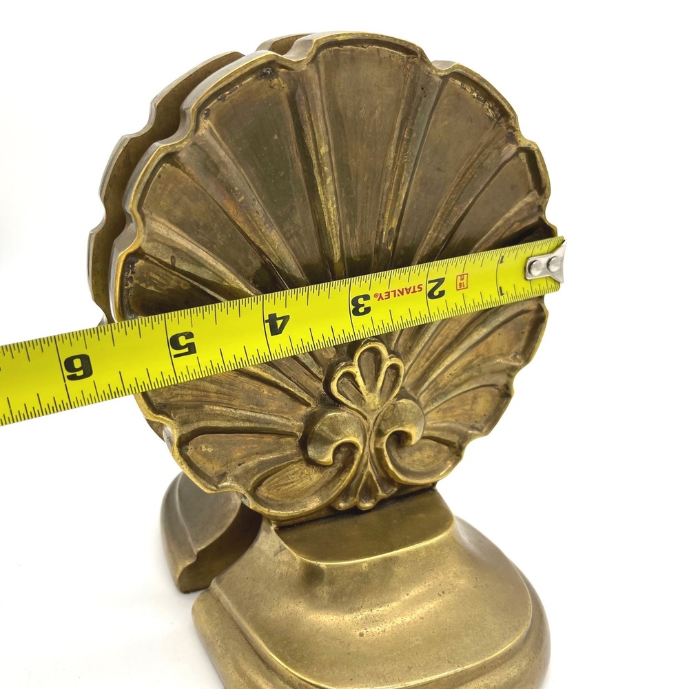 Vintage Solid Brass Scallop Shell Bookends Pair Gold Coastal Decor 5.5 Inch - Picture 8 of 9